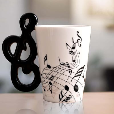 Koffiemok met Handvat en Muzieknoot: 250ml, Theemok, Cadeau voor Muziekliefhebbers, Keramische Mok, Unieke Koffiemok