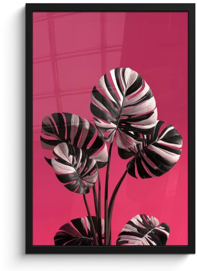 Poster in lijst - Fotolijst 40x60 cm - Posters - Bladeren - Rond - Roze - Posterlijst zwart - Decoratie - Wanddecoratie woonkamer - Muurdecoratie slaapkamer