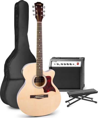 Elektrisch akoestische gitaar - MAX ShowKit gitaarset 4/4 - Met 40W gitaar versterker, gitaar voetenbankje, gitaar stemapparaat, gitaartas en plectrum - Hout