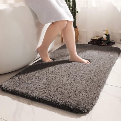 Badmat, antislip, 70 x 120 cm, zachte microvezel, badmat, douchemat, wasbaar, grote elegante badmat voor badkamer, slaapkamer en wasserij, donkergrijs