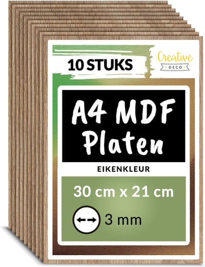 Creative Deco 10 x A4 MDF - Plaat Eiken | 300 x 210 x 3 mm | Perfect voor Lasersnijden, CNC - Frezen, Modelleren, Freeswerk, Figuurzagen
