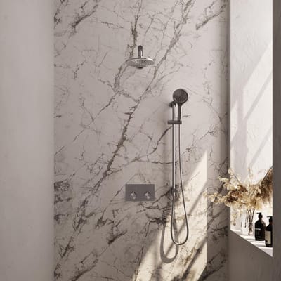 Brauer Brushed Edition Thermostatische Regendoucheset Inbouw - Hoofddouche 20 cm - Rechte Wandarm - Met Drukknoppen - Handdouche 3 Standen - Doucheslang - Geintegreerde Glijstang - Rvs