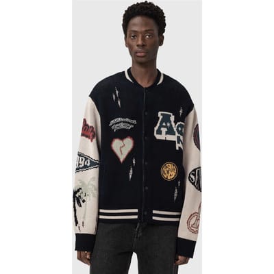 AllSaints Chase Cardigan Black/ecru White Taglia: XS | Bomber Outlet | Uomo | Bianco