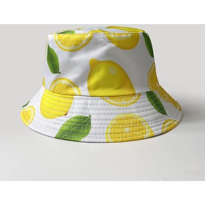 Citroen Fruitpatroon Bucket Hats voor Dames Heren Zomer Buiten Zonbescherming Omkeerbaar Vissershoedjes Vrouwen Hip Hop Zonnehoed (White,56-58cm) wit
