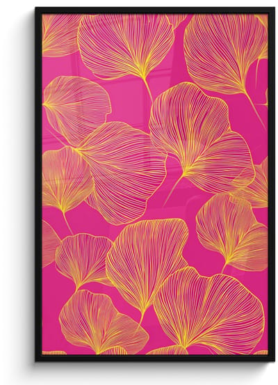 Poster in lijst - Fotolijst 80x120 cm - Posters - Bladeren - Nerven - Grafisch - Roze - Posterlijst zwart - Decoratie - Wanddecoratie woonkamer - Muurdecoratie slaapkamer