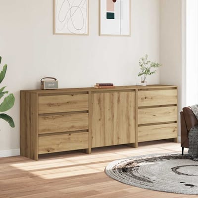 vidaXL - 3-delige - Dressoirs - bewerkt - hout - artisanaal - eikenkleur