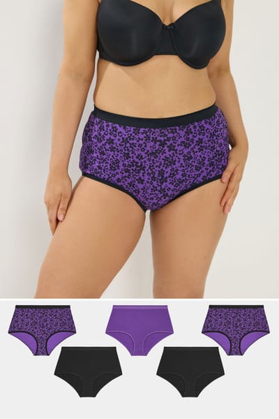 Yours 5 Pack Paarse Slips Met Volledige Dekking Met Bloemenprint Size 58-60