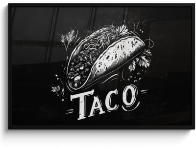 Poster in lijst - Fotolijst 120x80 cm - Posters - Taco - Kruiden - Witte krijtstijl - Tekst - Posterlijst zwart - Decoratie - Wanddecoratie woonkamer - Muurdecoratie slaapkamer
