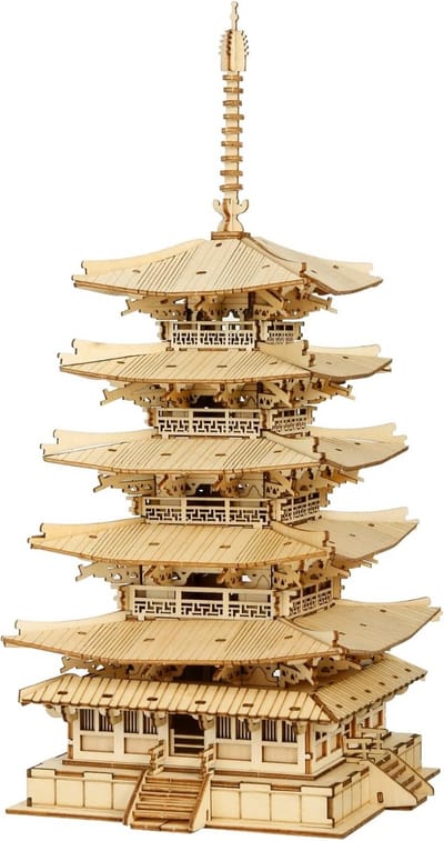 Houten 3D Puzzel Pagode met Vijf Verdiepingen - Bouwpakket voor Volwassenen en Kinderen