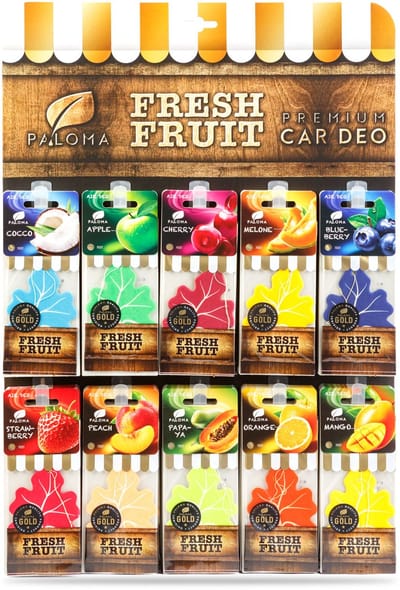 Auto Luchtverfrisser Set - Paloma Gold Fresh Fruit - 90 stuks - Verkoopdisplay - Voordeelpakket [P11100N]