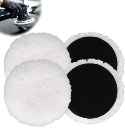 Polijstschijven 125mm – Set van 4 Wol Polijstpads met Nylon Achterkant – Lamswollen Polijstschijven voor Polijsten, Slijpen & Waxen – Wit