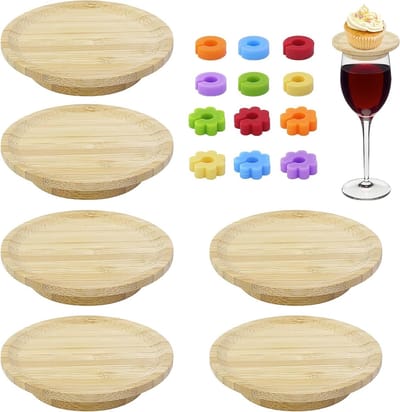 Dailygoods- Wijnglas Charcuterie Topper - Set van 6 - Houten Wijnglazen - Lekvrij Design - Perfect voor Voorgerechten en Desserts - Stijlvolle Bamboe Opzetstukken