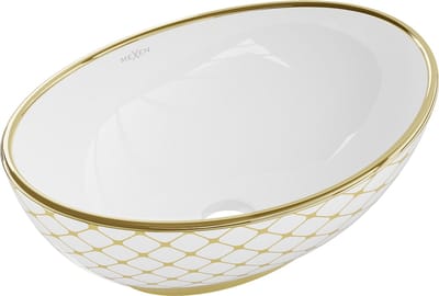 Mexen Elza opzetwastafel 40 x 33 cm, wit/goud rasterpatroon - 21014009