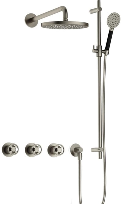 Hotbath Cobber - CW7067 - Inbouw Regendoucheset - Geborsteld Nikkel - 2 Stopkranen - Thermostatisch - Wandarm 40 cm - Hoofddouche 200 mm - Ronde Handdouche 3 Standen - Glijstang 900 mm - Waterbesparend