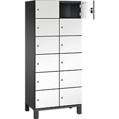 C+P Cambio lockerkast, 2 vakken, 12 vakken, op poten, B 800 x D 525 x H 1980 mm, zwart-grijs/wit