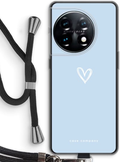 Case Company® - Hoesje met koord geschikt voor OnePlus 11 hoesje met Koord - Klein Hart Blauw - Telefoonhoesje met Zwart Koord - Bescherming aan alle Kanten en Over de Schermrand