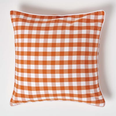 Homescapes Oranje geruite kussenhoes 60 x 60 cm gemaakt van 100% katoen