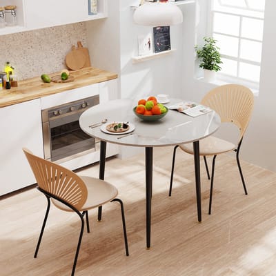 FATIVO Ronde Eettafel - Kleine Keukentafel - marmerlook - 80 x 76 cm - Wit & Zwart - Modern Tafel voor Eetkamer, Keuken, Woonkamer