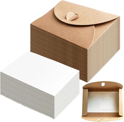 50 mini kraftpapieren enveloppen met blanco kaarten - wit - met hartsluiting - DIY bedankkaarten - kerst - cadeaukaarten.