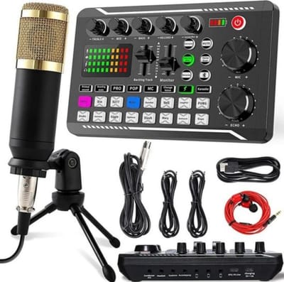 Thuys - Complete Podcast Uitrusting – Condenser Microfoon met Tripod Statief en Professionele Audio Mixer voor Streaming, Broadcast en Opnemen – Podcast Set, Microfoon Bundel