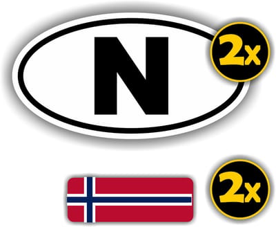 Jerma - N - Noorwegen Vlag - Auto - Sticker - 2x ovaal 13x7 cm - 2st 7x2.5 cm - Vinyl - Zelfklevend