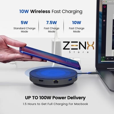 USB-C HUB 11-in-1 HDMI-LAN-USB-USBC- OPLAAD FUNCTIE EN NOG MEER- DRAADLOOS OPLAAD FUNCTIE- ZenXstore™