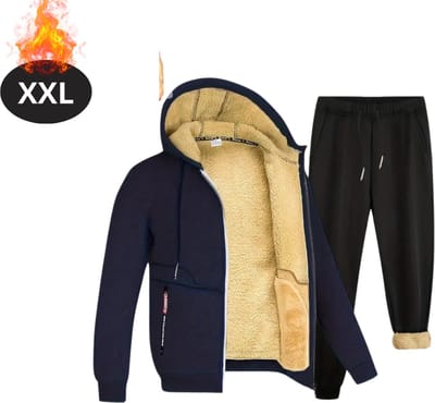 Bovista Thermokleding Heren - Thermobroek - Thermoset Fleece - Met Capuchon - Thermolegging - Winter - Thermojack - Marineblauw - XXL