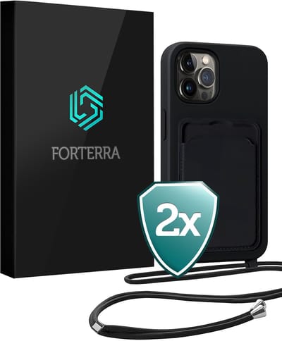 Hoesje Geschikt voor iPhone 13 Pro Pashouder Case Siliconen Hoes Met Koord - Hoes Geschikt voor iPhone 13 Pro Met Telefoonkoord Hoesje Back Cover Met Pasjeshouder - Zwart - 2 PACK
