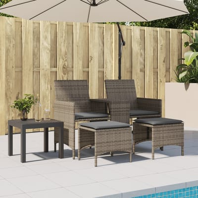 vidaXL - Tuinbank - 2-zits - met - tafel - en - voetenbanken - poly - rattan - grijs
