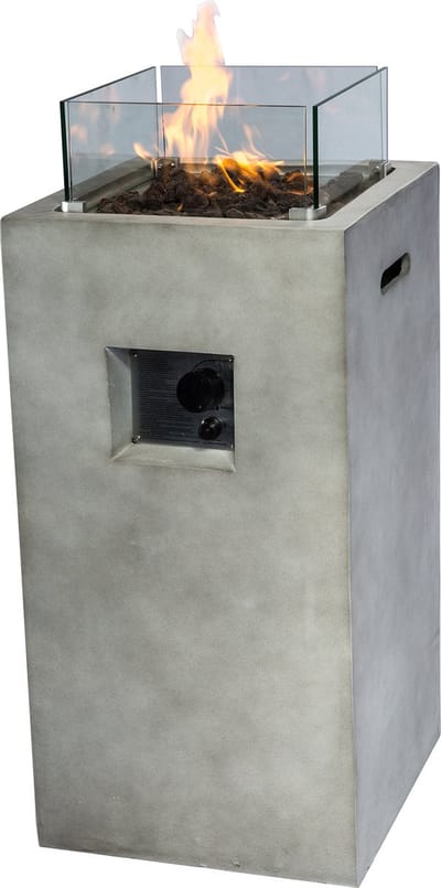 Teamson Home Grote Hoog Beton Gas Vuurtafel - Met Windscherm, Lavastenen & Omslag