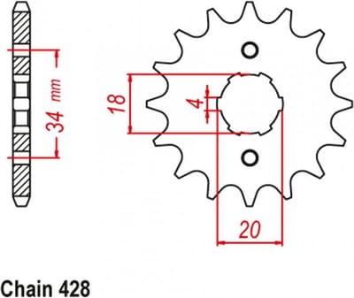 versnellingsbak tandwiel jt tandwielen voor motor honda 125 cm 1982 tot 1997 jtf259.15 / 15 tanden steek 428 type 259 nieuw
