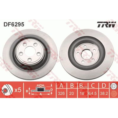 Remschijf TRW DF6295 achter, geventileerd, 1 Stuk