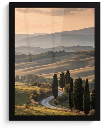 Poster in lijst - Fotolijst 30x40 cm - Posters - Toscaans - Landschap - Heuvels - Posterlijst zwart - Decoratie - Wanddecoratie woonkamer - Muurdecoratie slaapkamer