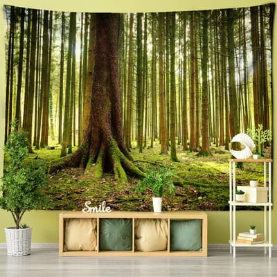 Torenhoge boom bos wandtapijt wanddecoratie natuurlijk landschap psychedelische hekserij bohemien stijl achtergrond doek woondecoratie 150X130 CM