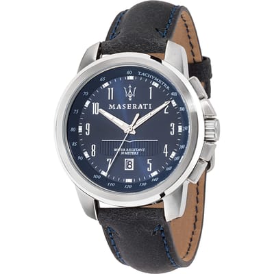 Maserati Successo Horloge - Maserati heren horloge - Blauww - diameter 44 mm - roestvrij staal
