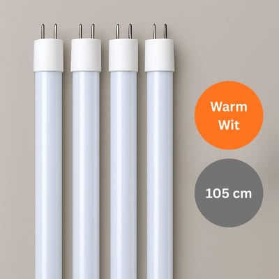 4x Premium LED TL lamp 105 cm – Warm wit 3000K – Vervangt TL–D 38W – Universeel met starter – 15W