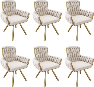Fluwelen eetkamerstoel - set van 6 - fauteuil - enkele luxe woon- en slaapkamer draaistoel - lounge draaistoel - beige