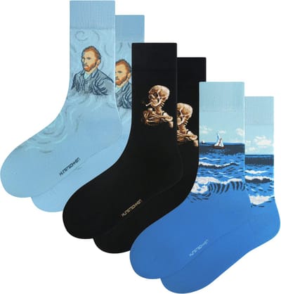 Kunst sokken - Van Gogh Nieuwkomers 3-Pack - Sokken Dames 36 40 - Biologisch Katoenen Sokken - funny socks happy - Vrolijke Sokken - Grappige Sokken - Sokken Cadeau