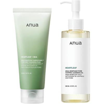 ANUA Heartleaf Pore Control Reinigingsolie & Heartleaf Quercetinol Reinigingsschuim - Dubbele Reinigingsroutine