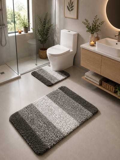 Luxe Badmat Set 2-Delig Grijs/Wit – Microvezel Badmatten – Antislip TPR – Zacht, Waterabsorberend & Machinewasbaar Lichtgrijs