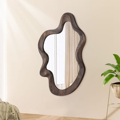 Allecto - Asymmetrische Spiegel - Cloudvormige Wanddecoratie - Houten Lijst - Vintage Bruin - Decoratieve Spiegel - Geschikt voor Slaapkamer en Bad...
