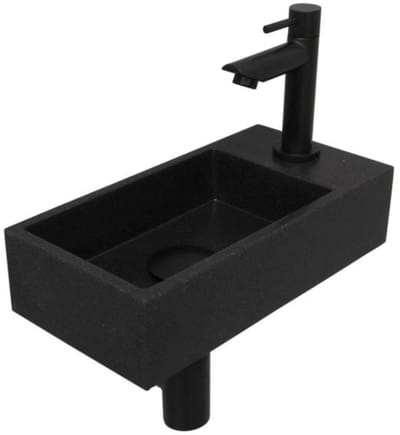 INK - Fonteinpack Quartz Rechts incl. Fonteinkraan - Design Sifon - Design Plug en Montageset - 360x180x90 Mm - Quartz Zwart/mat Zwart