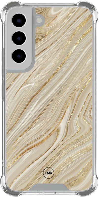 Shockproof hoesje geschikt voor Samsung Galaxy S22 - Golden marble - Schokbestendig - Verhoogde randen - TPU case - Extra Sterke Back Cover - Marmer - Transparant, Goud