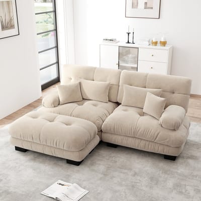 Sweiko 2-zitsbank - Chenille - Modulaire bank - 4 kussens - Met voetenbankje - Beige