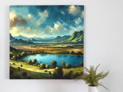 Acryl landschap schilderij | Prisma van kleuren: abstract landschapsschilderij met acrylverf penseelstreken | Kunst - 40x40 centimeter op Canvas | Foto op Canvas