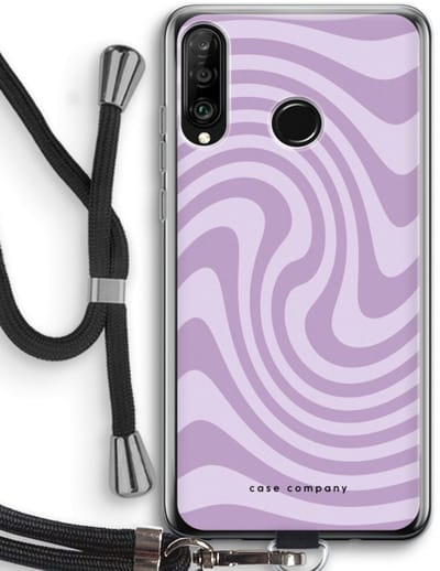 Case Company® - Hoesje met koord geschikt voor Huawei P30 Lite hoesje met Koord - Swirl Paars - Telefoonhoesje met Zwart Koord - Bescherming aan alle Kanten en Over de Schermrand