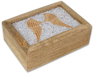Tarot sieradendoos Engelenvleugels angeliet mangohout - ± 18 cm x 14 cm x 7 cm