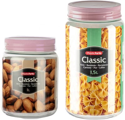Plasticforte - 8x kunststof keuken voorraadpotten - weckpotten - 1.0 en 1.5 liter - oud roze - met deksel