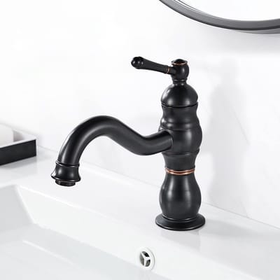 Dailygoods- Wastafelarmatuur 360° draaibaar - Eenhandsmengkraan - Messing - Badkamerkraan zwart - Keramisch filterelement - Elegant retro-design