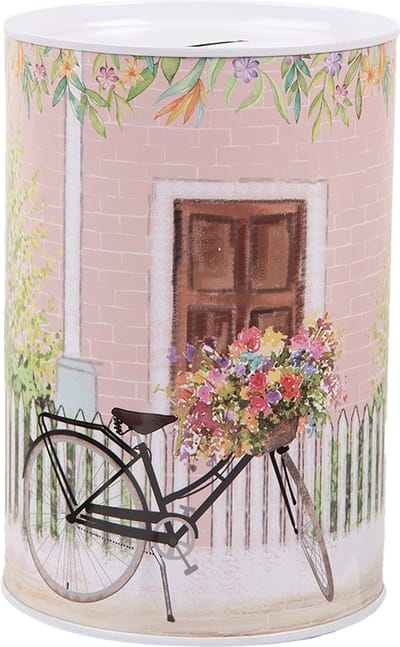 Clayre & Eef Spaarpot Ø 10x15 cm Roze Metaal Fiets